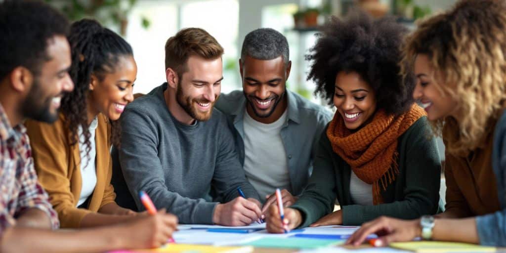 Group planning budgets together at a bright table.