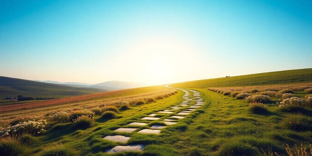 Winding path through a bright landscape towards financial freedom.