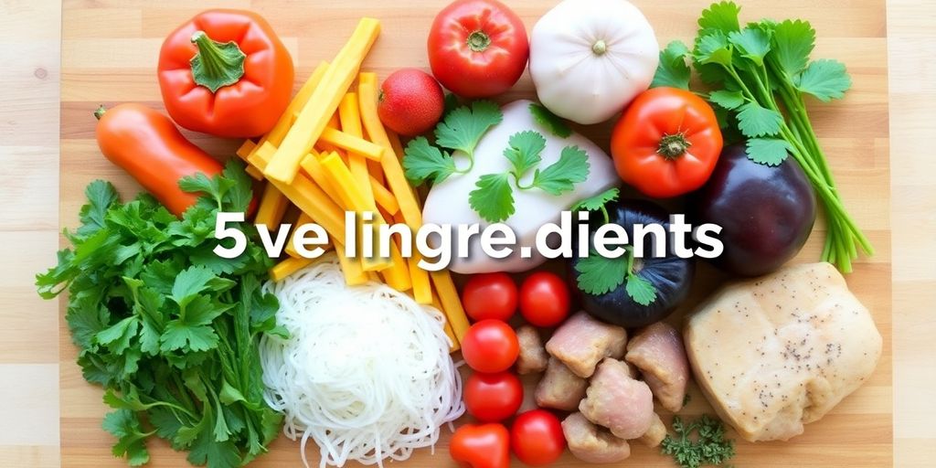 Colorful ingredients arranged to create simple meals.