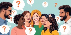 Group of diverse people engaging in conversation and curiosity.