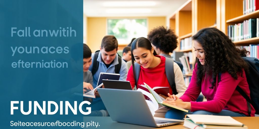 Group of students studying together in a library setting.
