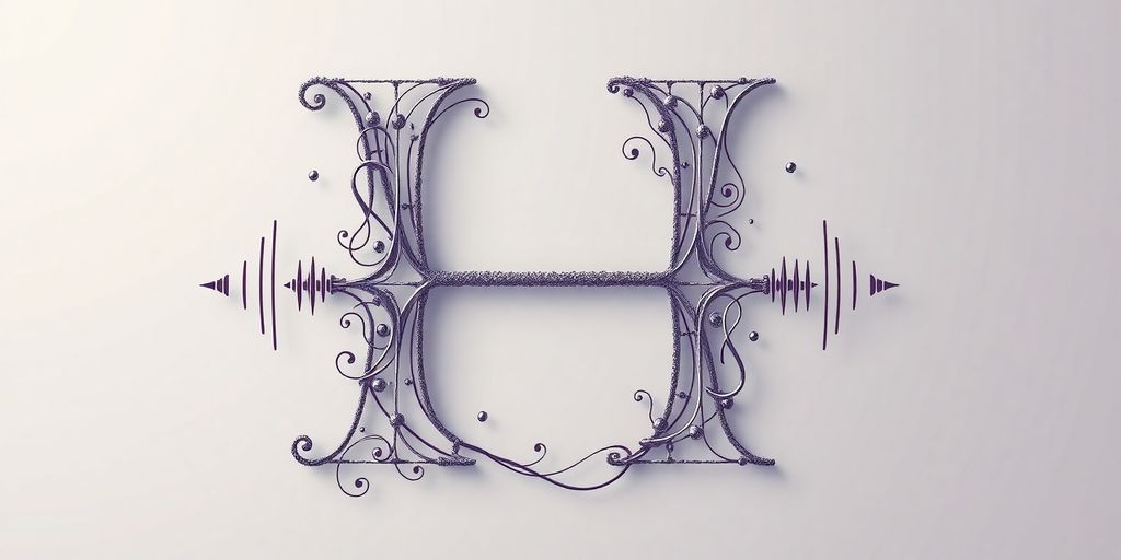 Stylized letter H with sound waves and phonetic symbols.