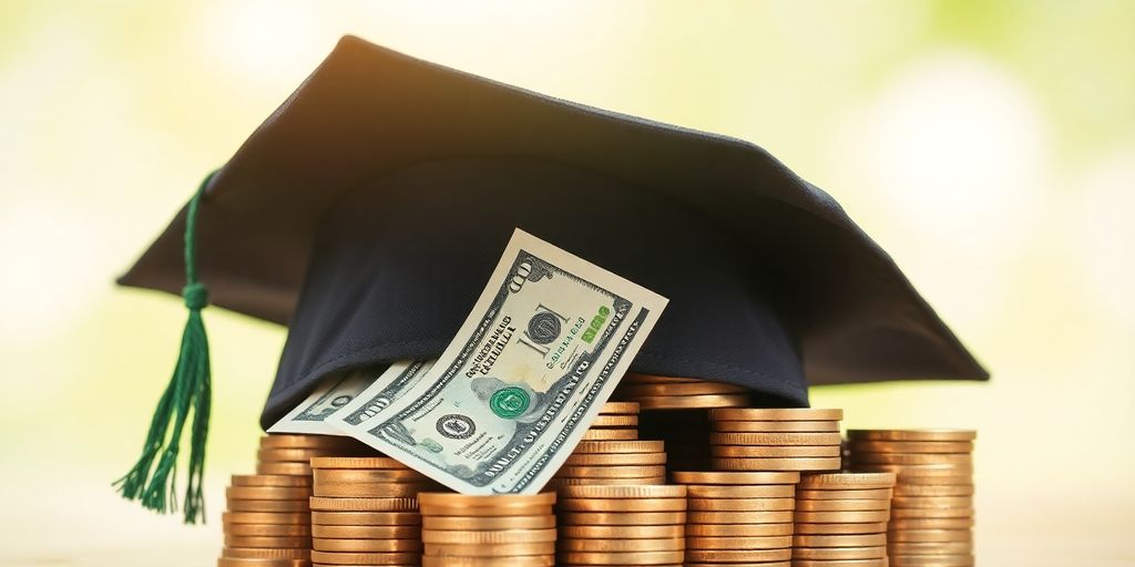 Graduation cap with money flowing out.