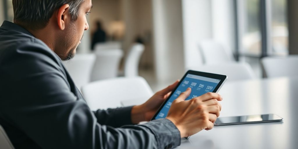 Person examining loan options on a tablet.