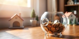Piggy bank, coins, house, retirement savings.