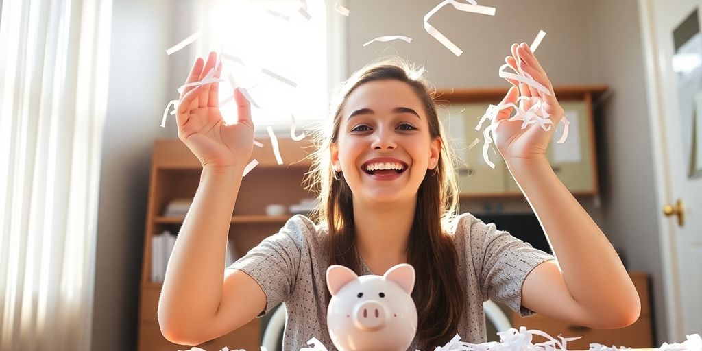 Person joyfully shredding student loan documents.