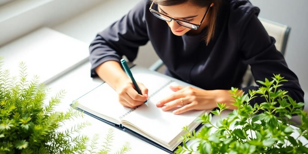Person writing goals in a planner.