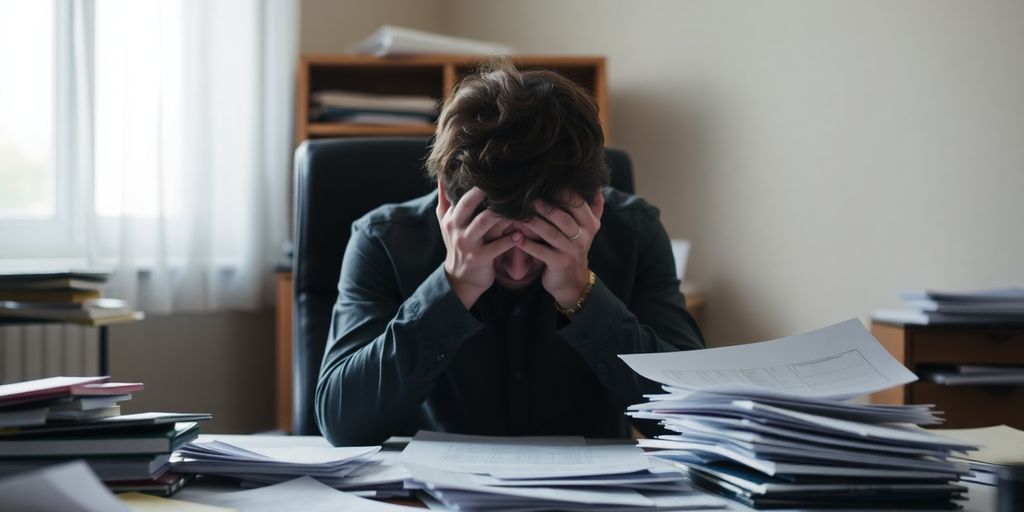 Person resting head in hands, looking stressed.